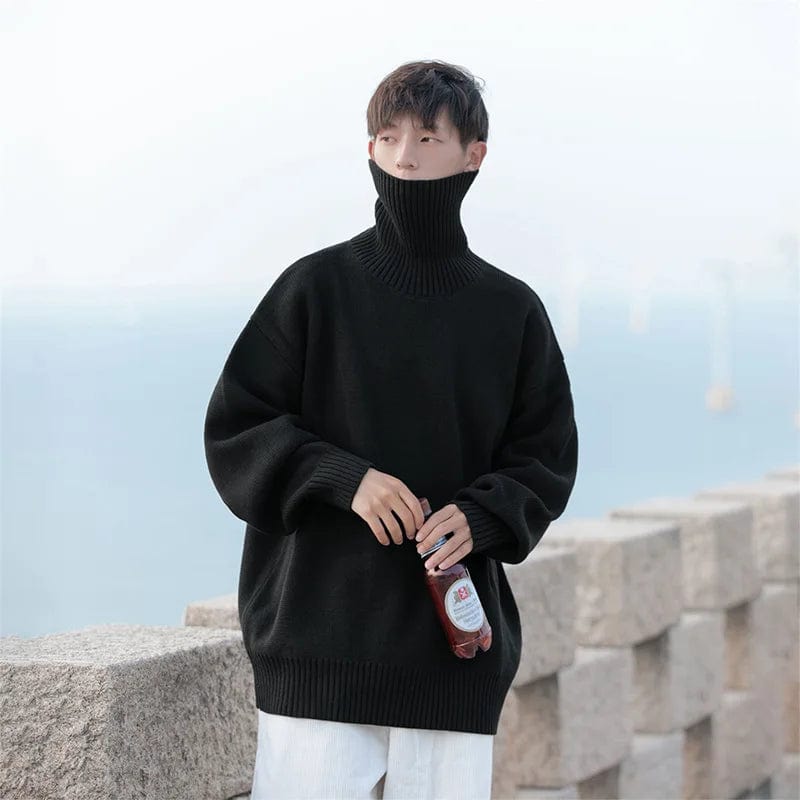 Turtleneck Sweaters Men Casual Knitting Loose Solid Color Winter Daily Couple Advanced Japanese Style All-match Streetwear Soft