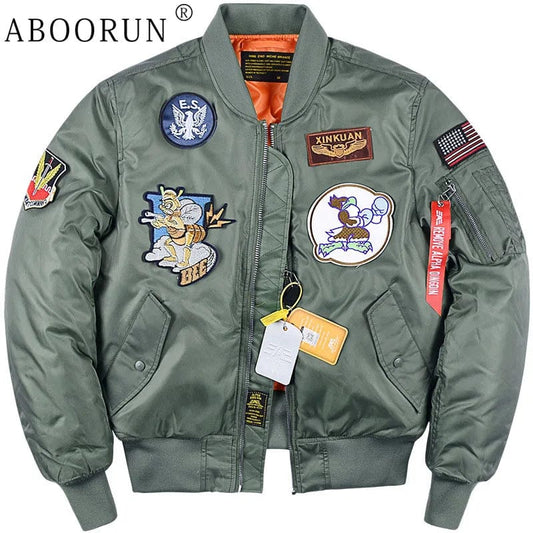 ABOORUN Winter Men's Fashion MA1 Bomber Jackets Air Force Pilot Combat Down Cotton Coats for Male