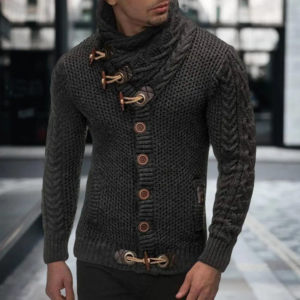 Knitted Sweater Solid Color Warm Dressing Slim Fit High Collar Cardigan Sweater   Men Cardigan Sweater  for Outdoor