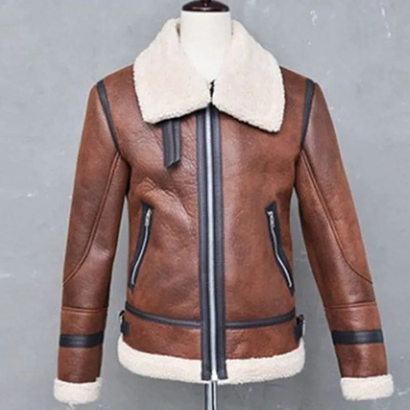 Fur Collar Leather Jacket Men Loose Comfortable Warm Fashion Thickened Stand Collar Fur Integrated Versatile Leather Jacket