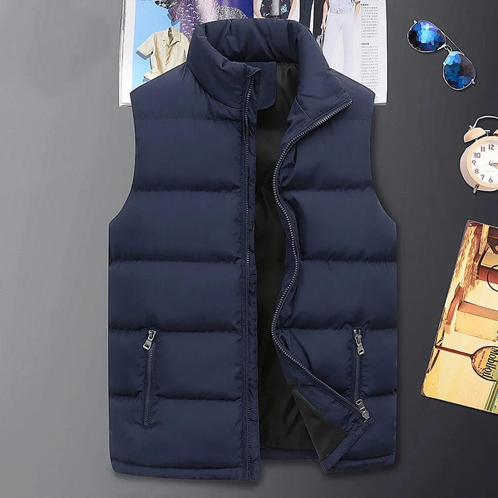 Winter Thicken Warm Vest Stand Collar Jacket Streetwear Loose Windproof Coats Solid Color Casual Sleeveless Tops Zipper Pocket