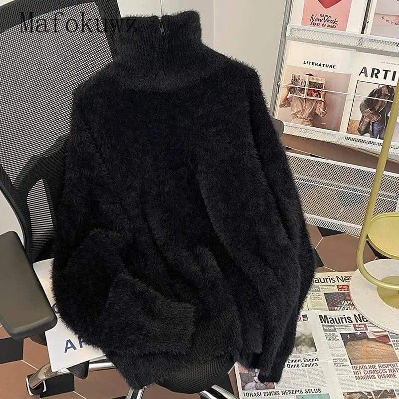Autumn Winter Retro Turtleneck Half-zip Sweaters Couple Loose Casual High Street Knitted Bottoming Shirts Pullovers Male Clothes