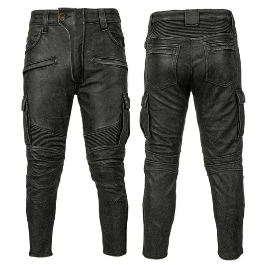 Motorcycle Leather Pant Vintage Real Cowhide Trousers Men's Motor Riding Leather Pants Biker Pant