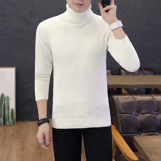Korean Solid Color Turtleneck Sweater Mens Winter Long Sleeve Warm Knit Sweaters Classic Slim Fit Casual Bottoming Shirt E934