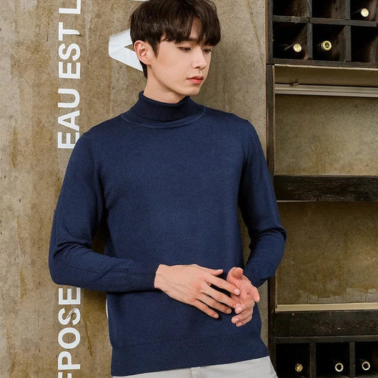 Autumn and Winter New Sweater Men's High Polo Neck Loose  Slim Knitting Shirt Pullover Long Sleeve Wool Bottom Men Tops A104