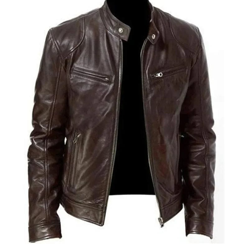 2023 Men's PU Leather Jacket Stand Collar Zipper slim leather jacket men's zipper cardigan pu men's leather jacket