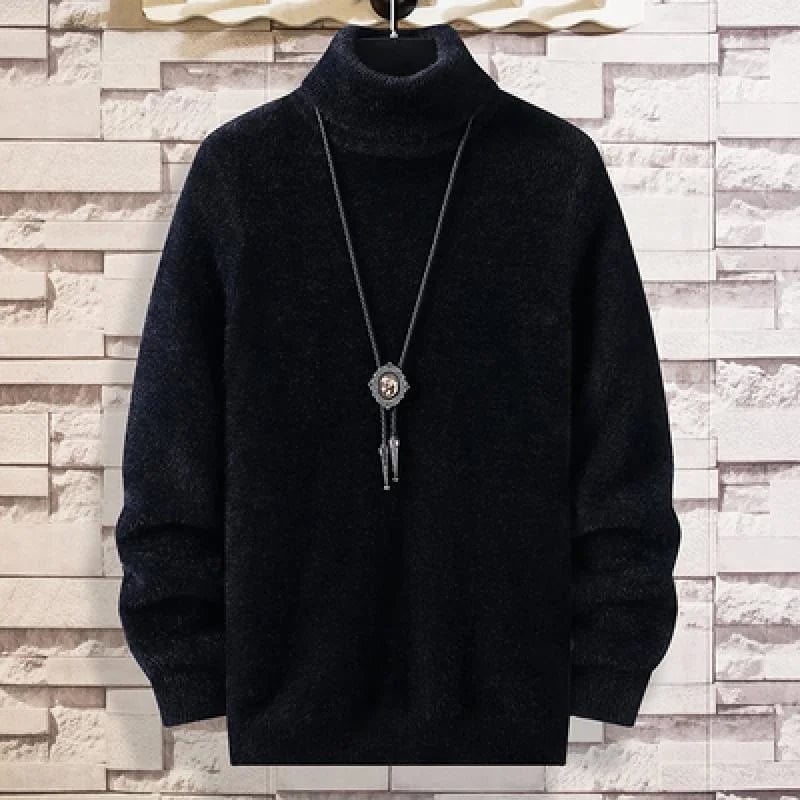 Turtleneck Sweaters Men Solid Pullovers Winter Knitted Black Gery Warm Clothing
