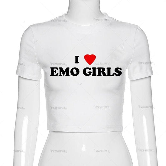 'I Heart Emo Girls' Letter Graphic Tee