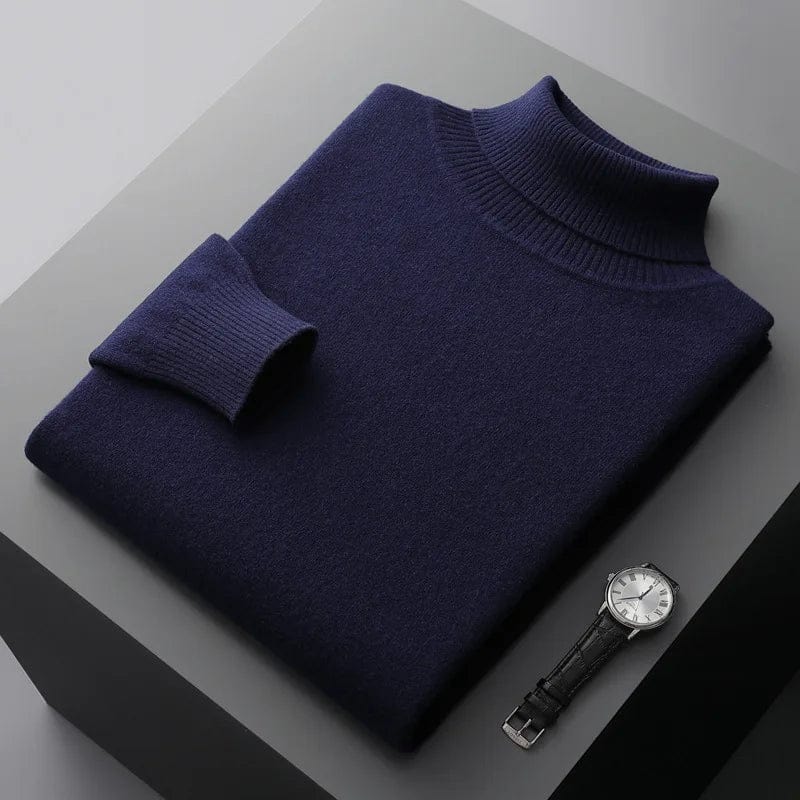 Classic Woolen Sweater 100 Pure Wool Plush Turtleneck Sweater Winter Men's Lapel Thermal Base Knitted Pullover