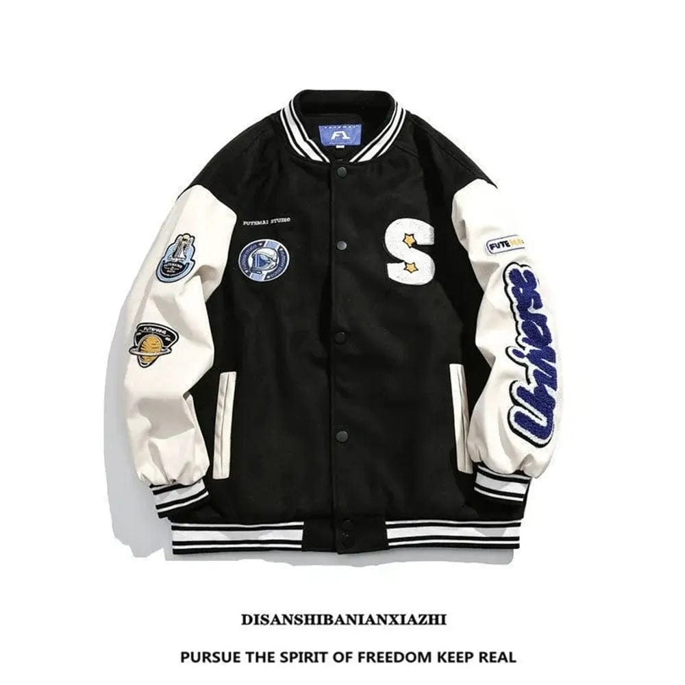 American Harajuku Blue Student Baseball Men's Coat Bomber Jacket fashion Spring Autumn Trend Hip Hop College Loose Casual Coat