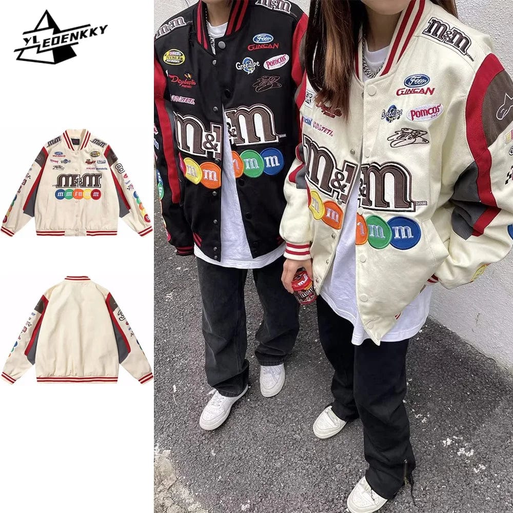 Embroidered Jacket Men Women Vintage Loose Motorcycle Coat Street Hip Hop Casual Baseball Top Spring Autumn Thin Couple Outwear