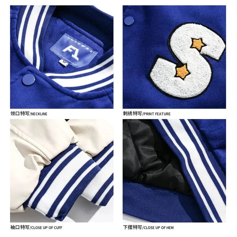 American Harajuku Blue Student Baseball Men's Coat Bomber Jacket fashion Spring Autumn Trend Hip Hop College Loose Casual Coat