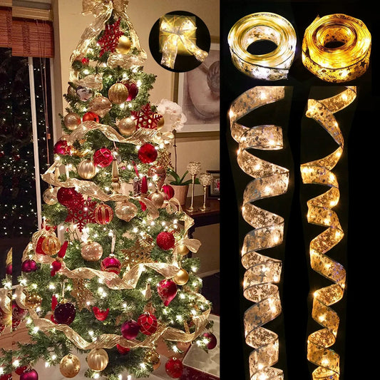 Guirlande lumineuse féerique en ruban, décoration de noël, ornements d'arbre de noël pour la maison, nœuds 2022, guirlande lumineuse, nouvel an 2023