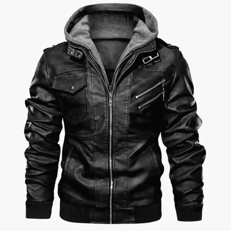 Wepbel Biker's Leather Jacket Men's Zipper Pu Jacket Autumn Detachable Hat Casual Leather Clothing Hooded Autumn Locomotive Coat