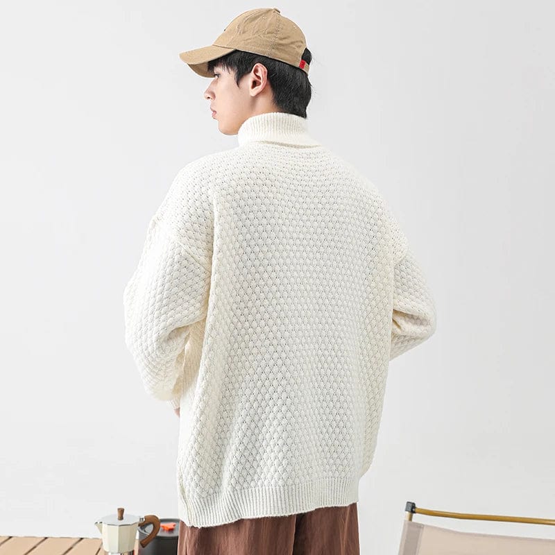 2023 Fashion Men's Sweater Turtleneck Warm and Cozy Pullovers for Autumn And Winter with Solid Ruched Sleeves