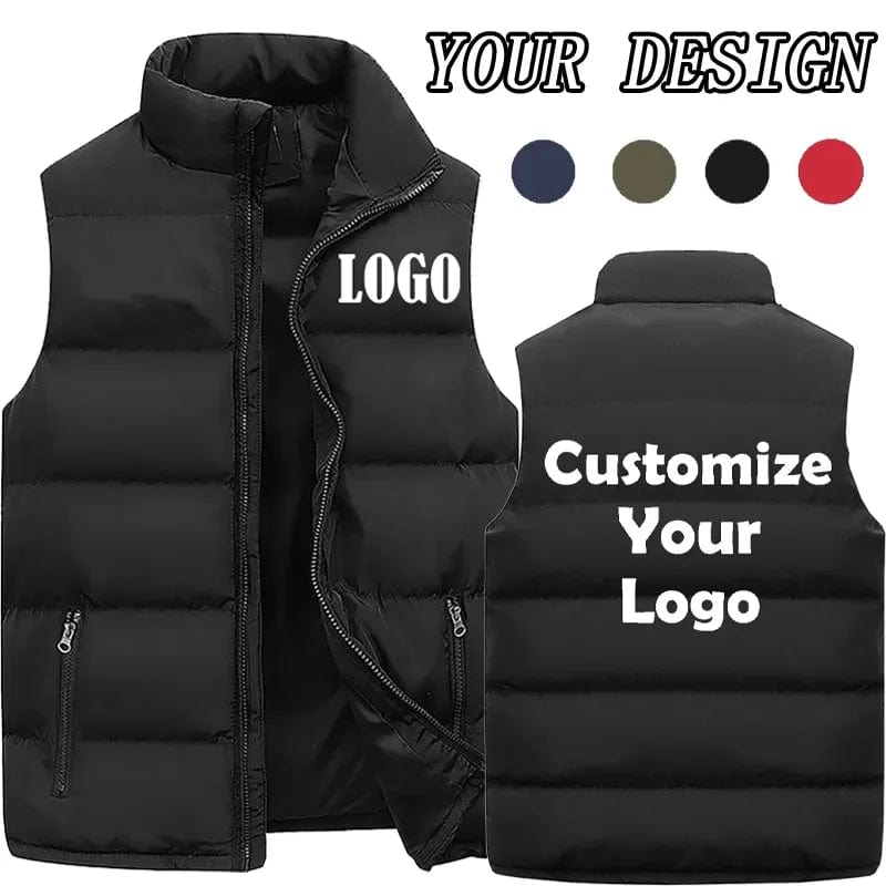 Customized Men Waistcoat Coats & Jackets Thick Stand Collar Solid Color Cotton Vest Duck Down Jacket Sleeveless