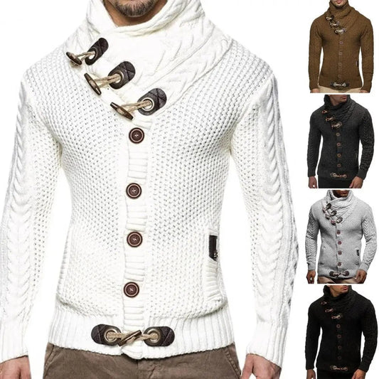 Knitted Sweater Solid Color Warm Dressing Slim Fit High Collar Cardigan Sweater   Men Cardigan Sweater  for Outdoor