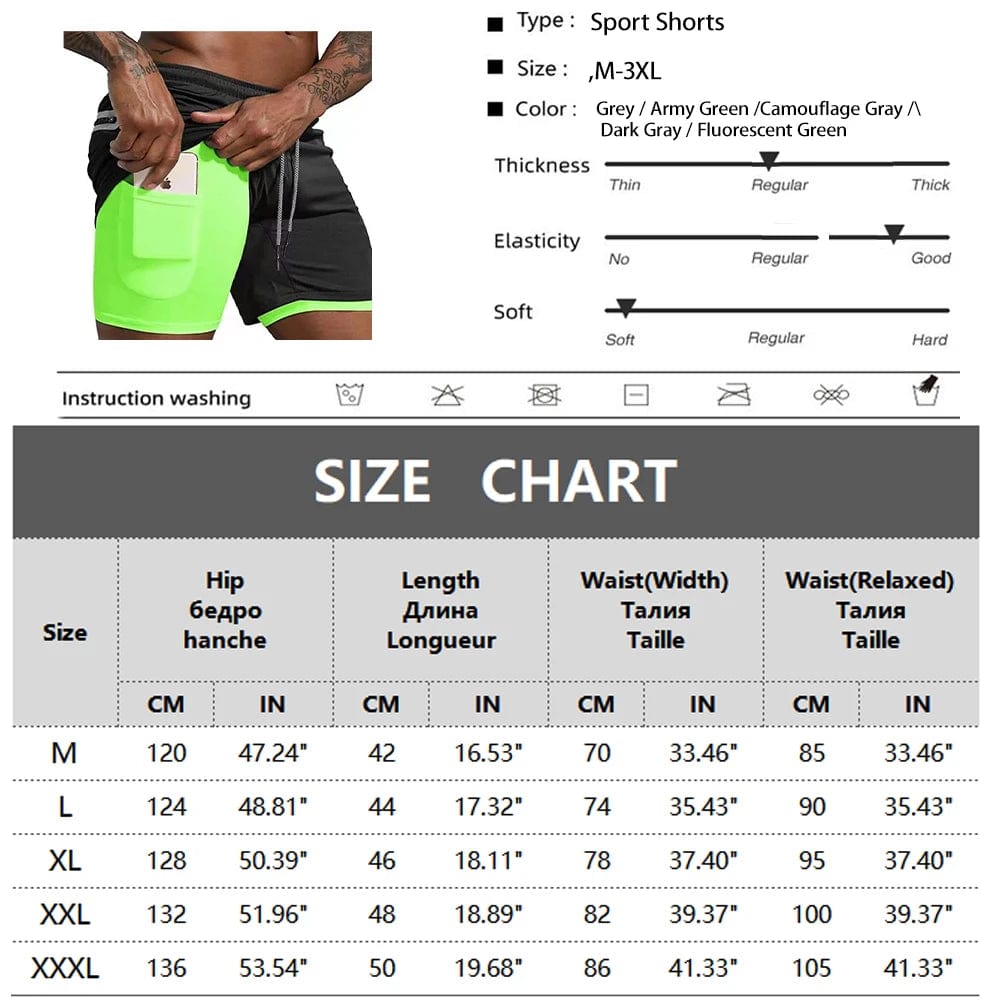 Men's Sport Shorts cool Sportswear Double-deck Running Shorts Summer 2 In 1 Casual Bottoms Fitness Training Jogging Short Pants