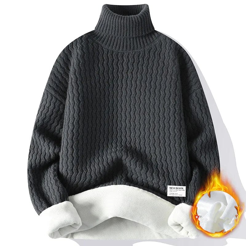 2023 Winter Men Fleece Warm Sweater Men Turtleneck Knit Pullovers Mens Casual Knitted Sweaters Male Solid Color Knitwear Man