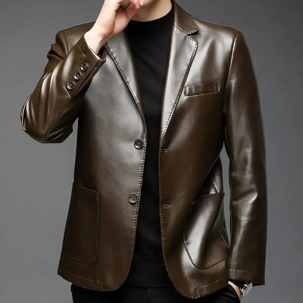 Men Jacket Fashionable Buttons Stylish Lapel Collar Men Outwear Trendy Fake Leather Men Coat