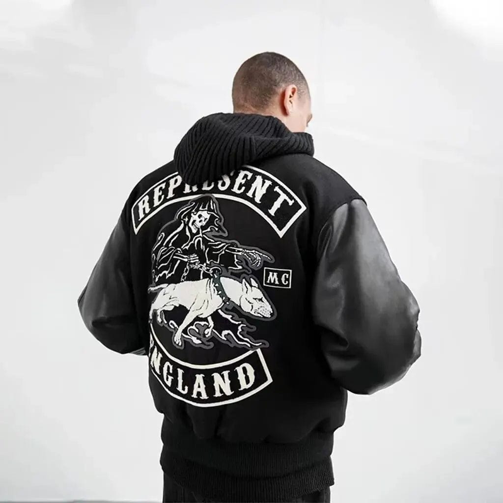 American Street Baseball Clothes Capsule Autumn Bad Dog Embroidered Leather Sleeves Loose Motorcycle Jacket Men