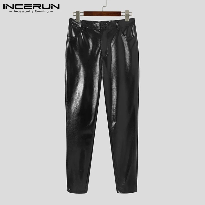2024 Men Pants Button PU Leather Fitness Solid Color Streetwear Casual Trousers Joggers Fashion Leisure Pantalon S-5XL INCERUN