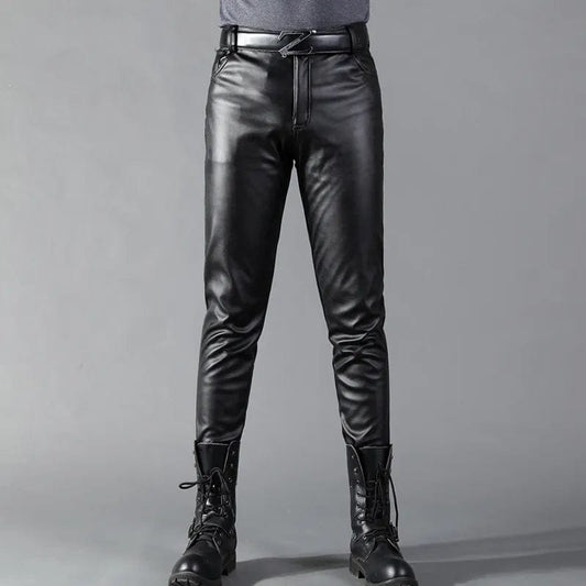 Men's Leather Pants Skinny Fit Elastic Fashion PU Leather Biker's Trousers Nightclub Party & Dance Pants Thin