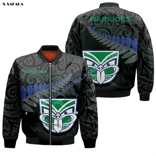 Maori New Zealand Warriors Rugby 3D Printed Bomber Thick Jacket Adult Men Flight Pilot Zipper Coat Cotton Warm Winter Pullover