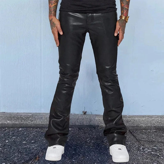 2023 New Fashion Men PU Leather Pants Vintage Slim Fit  Straight Trousers Spring Autumn Casual Streetwear Skinny Long Pant Male