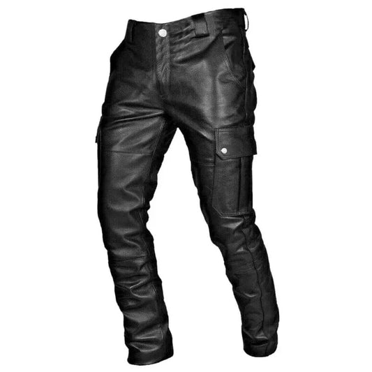 Men's Casual Leather Pants  Fashion Moto Biker Trousers Hip Hop Street Wear Y2K Clothing Male Motorcycle Pant With Cargo Pocket