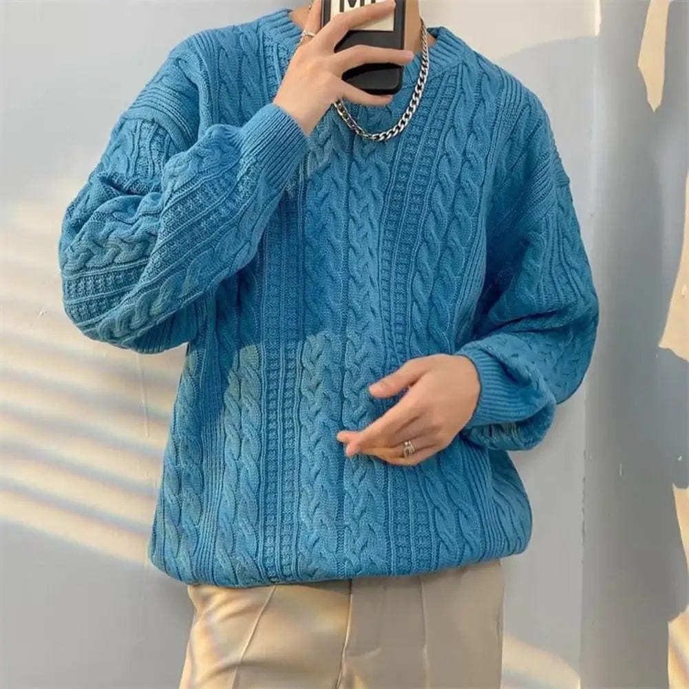 Men Fall Winter Sweater Solid Color Knitted Warm Thick Sweater Loose Anti-shrink Pullover Casual Couple Unisex Sweater