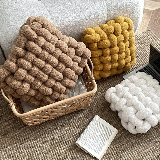 Plush Square Hand Woven Knot Pillow