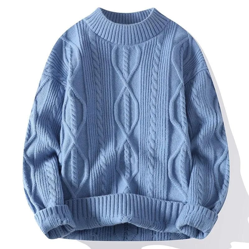 O-collar Knitted Sweater Solid Color Clothes Winter Vintage Pullover Men Coats Solid Striped Pullover Mens Turtleneck Autumn New