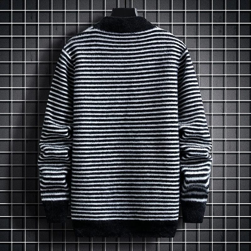 2022 New Autumn Winter Loose Striped Sweater Men Thick Warm Mens Pullover Sweaters Long Sleeve Turtleneck Male Knitted Top
