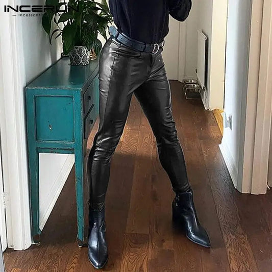 Fashion Casual Style New Men Hot Sale Pantalons Leisure Skinny Long Pants Stylish Sexy Male Hot Sale Leather Trousers S-5XL 2024