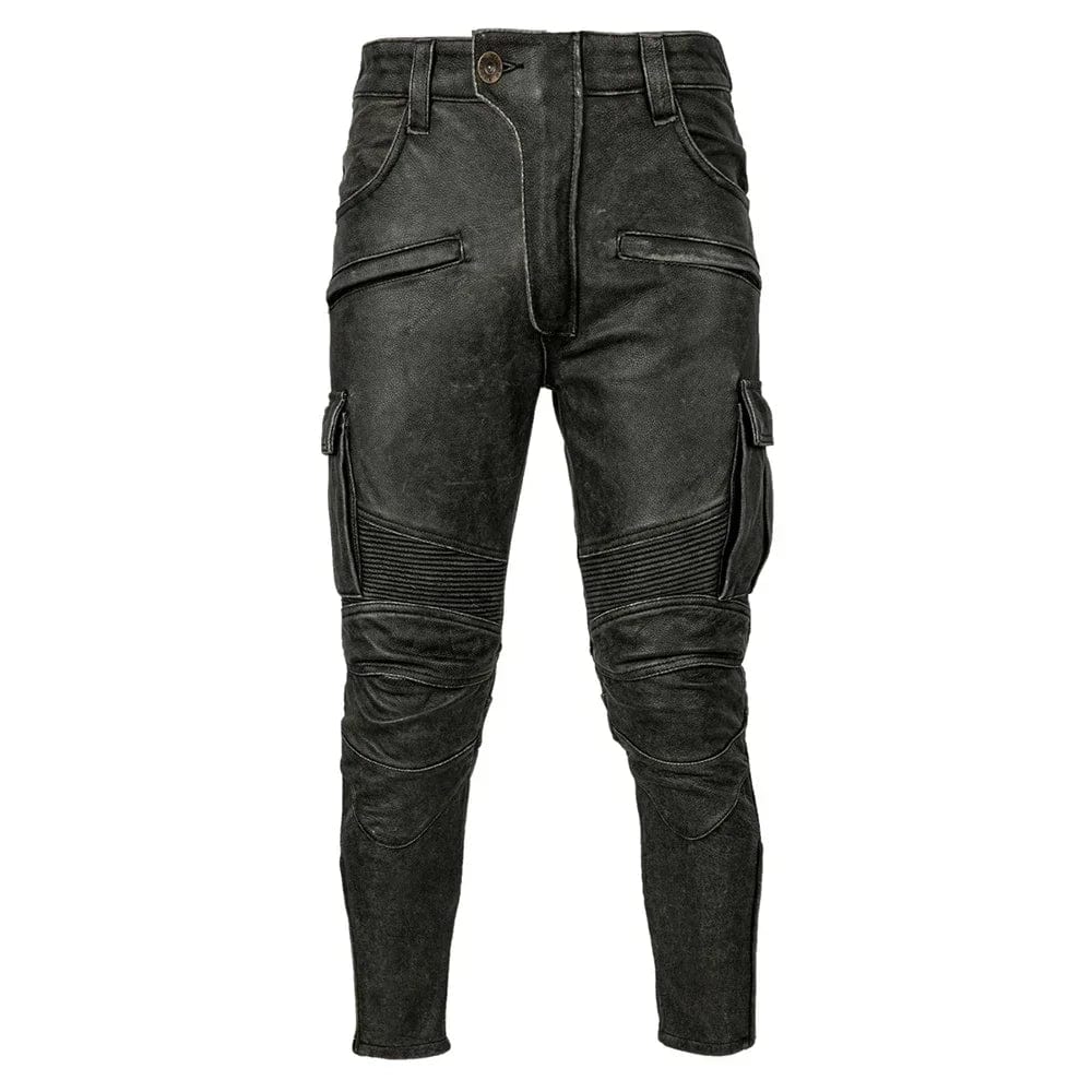 Motorcycle Leather Pant Vintage Real Cowhide Trousers Men's Motor Riding Leather Pants Biker Pant