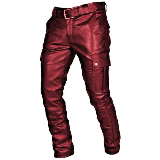Fashion Solid Color Leather Trousers Men 2023 Spring Streetwear Casual Mutil Pockets Cargo Pants for Mens Leisure PU Long Pant