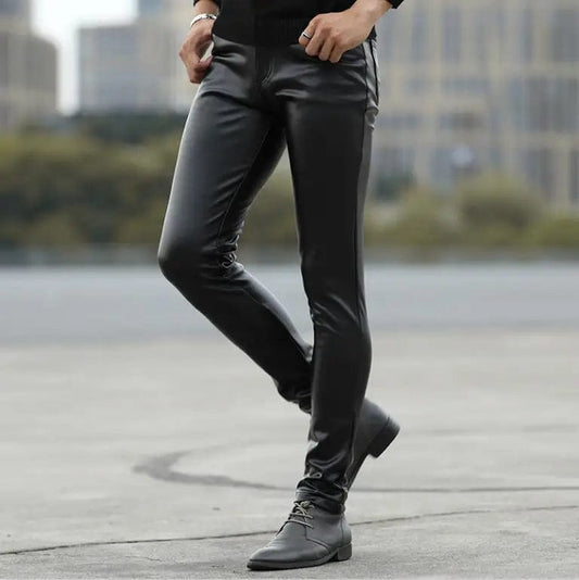 HOO 2023 autumn of cultivate one's morality play high fashionable young tight leather pants and feet locomotive PU leather pants