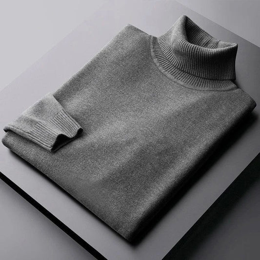 New Men Fleece Pullovers Solid Turtleneck Sweater Autumn Winter Elastic Warm Knitted Pullover Long Sleeve Casual Male Sweaters