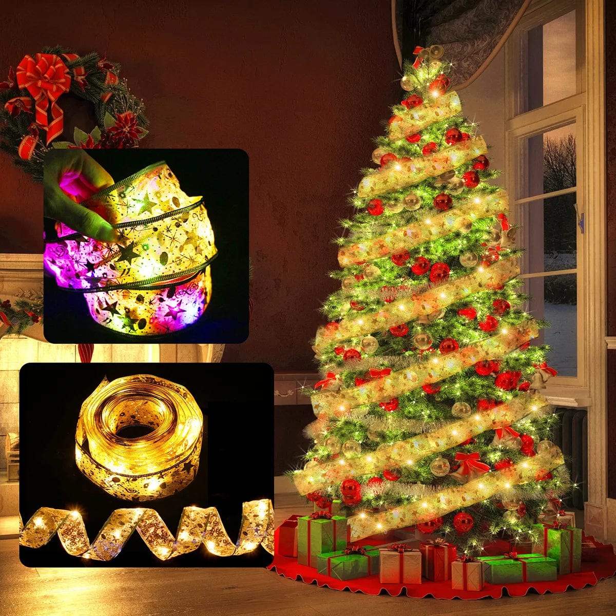 Cinta de luz de hadas, decoración navideña, Adornos de árbol de Navidad para el hogar, 2022 lazos, cadena de luces, Navidad Natal, Año Nuevo 2023