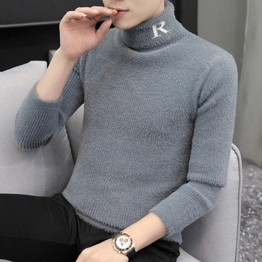 2023 Autumn Winter Men's Turtleneck Sweater Fashion Slim Fit Knitted Pullovers Warm Casual Business Social Knitwear Tops