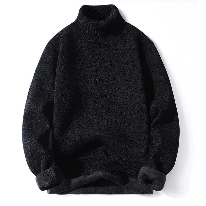 New Winter Fleece Pullovers Men Warm Turtleneck Sweaters Solid Color Knitted Pullover Casaul Knitwear Mens Black White Sweater