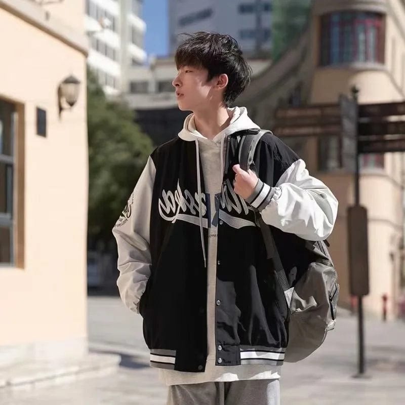 University Varsity Solid Color Casual Korean Clothes Men's Pilot Bomber Hit Hop Baseball Causel Loose Couple Baseball Jacket