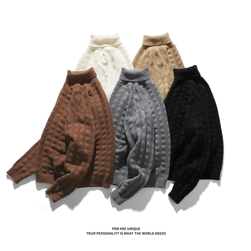 Autumn Winter Men's Turtleneck Sweater Knitting Pullovers Rollneck Knitted Sweater Warm Men Jumper Loose Fit Casual Sweaters