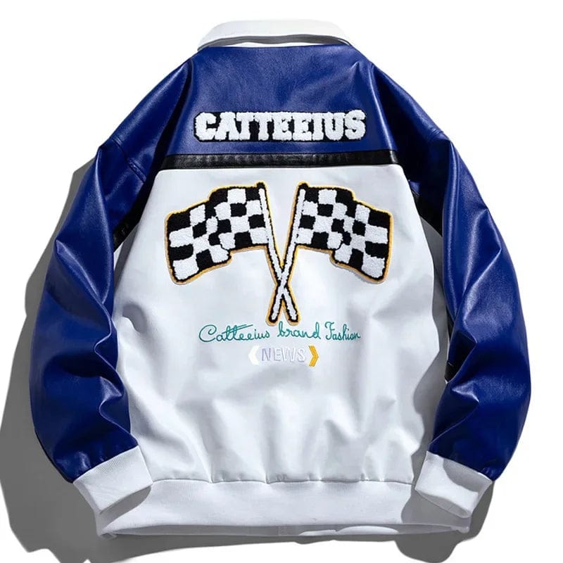 2023 Color Matching Leather Jacket Men Loose Plaid Print Windproof Baseball Uniform Hip Hop Letter Embroidery Motorcycle Jackets