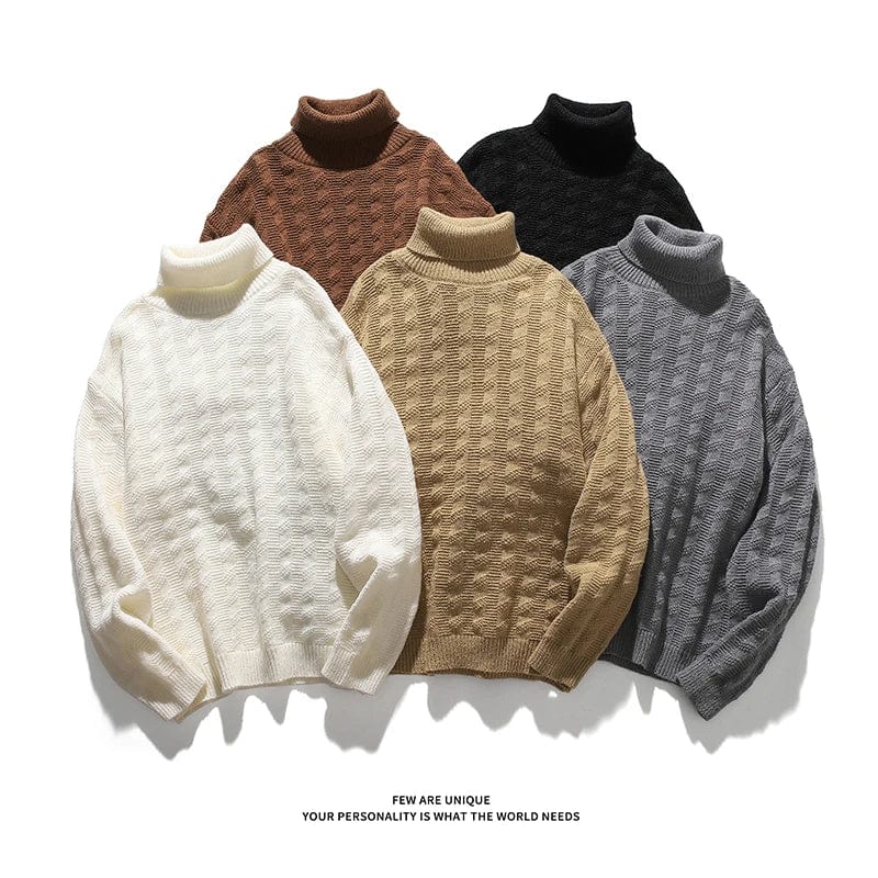 Autumn Winter Men's Turtleneck Sweater Knitting Pullovers Rollneck Knitted Sweater Warm Men Jumper Loose Fit Casual Sweaters