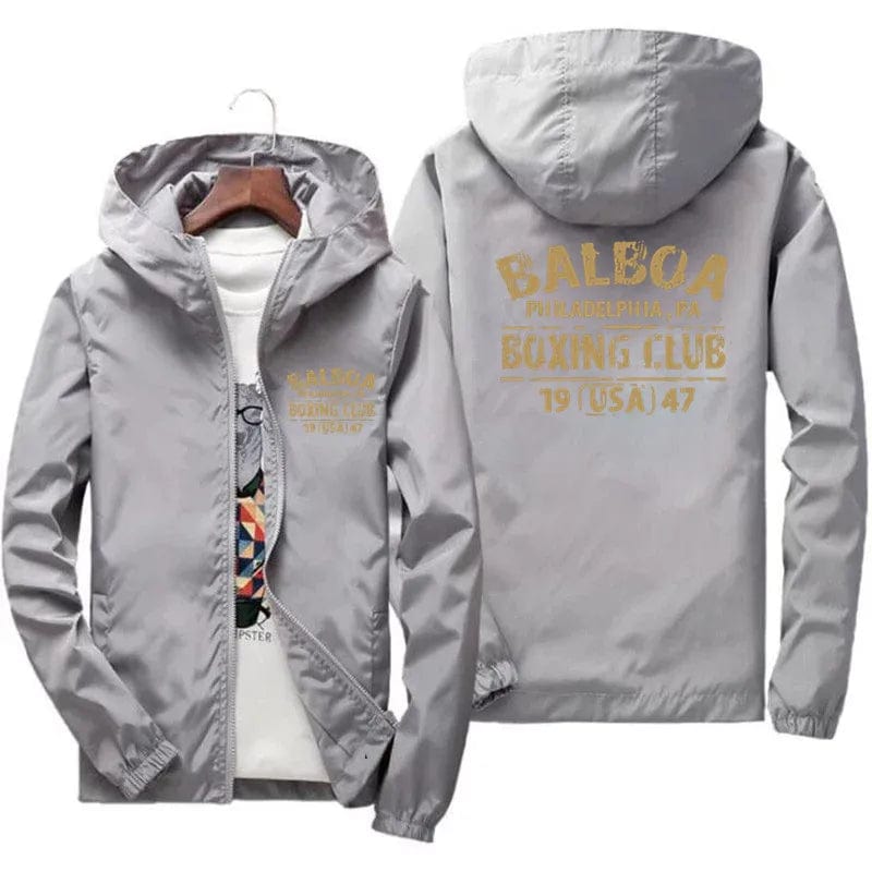 Men's Rocky Balboa Tees Boxing Club 1947 Bomber Hooded Spring Autumn Zipper Windbreaker Pilot Coat Clothing Jacket Coat 7XL