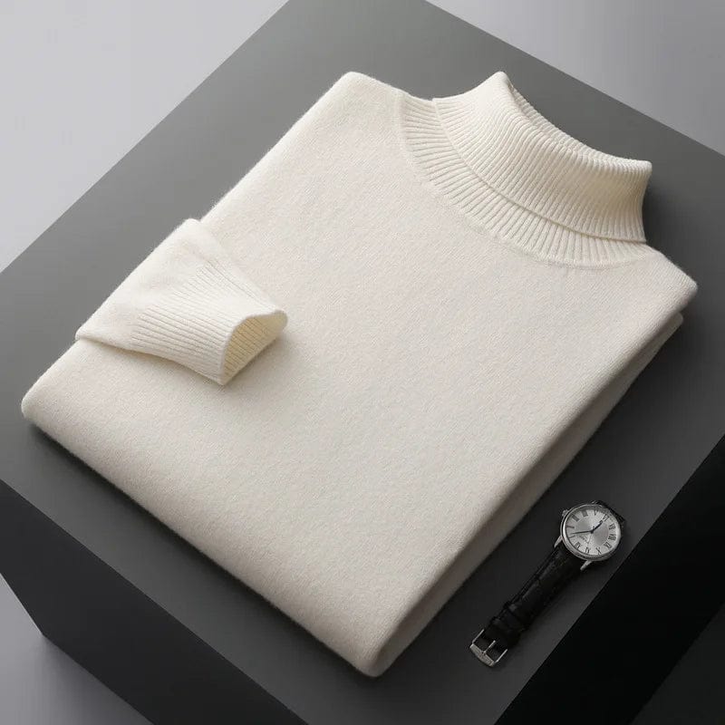 Classic Woolen Sweater 100 Pure Wool Plush Turtleneck Sweater Winter Men's Lapel Thermal Base Knitted Pullover