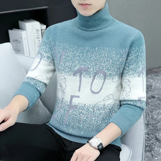 Autumn Men's Sweater Pullover, Knitted Panels, Gradient Fashion