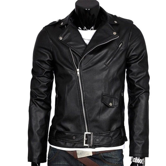 Men Leather Jacket Slim Fit Motorcycle Jacket Zipper Casual Coat Spring Autumn Winter